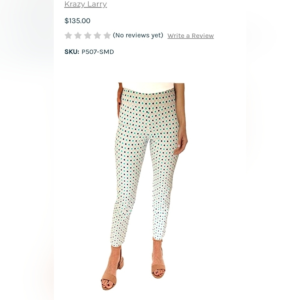 Krazy Larry pull-on pants sz 12. grey green blue diamonds coastal grandma resort
